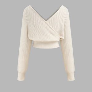 NWOT CiDER thick Ivory off-shoulder wrap style knit Sweater sz Large